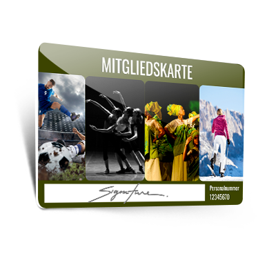 Mitgliedskarten mit Mitgliedsnummer und Unterschriftenfeld